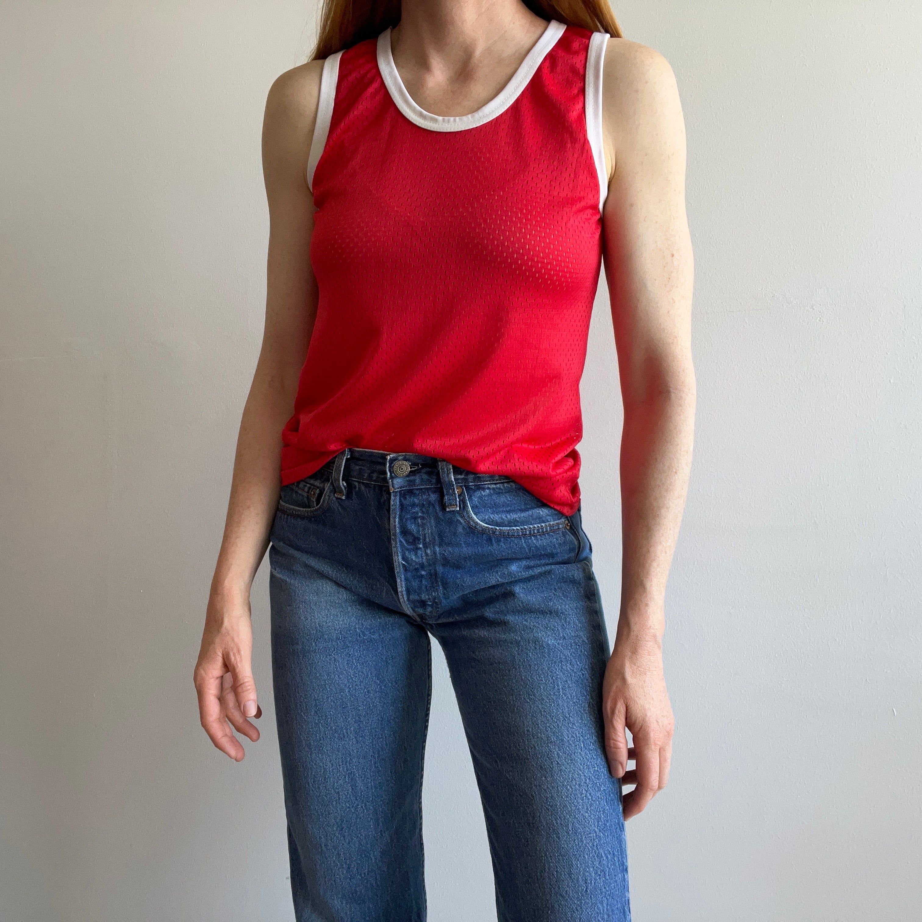 1970s Nylon Mesh Tank Top No. 12 on The Backside