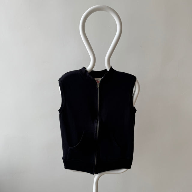 1980s Never (?) Barely Worn Black Zip Up Sweatshirt Vest