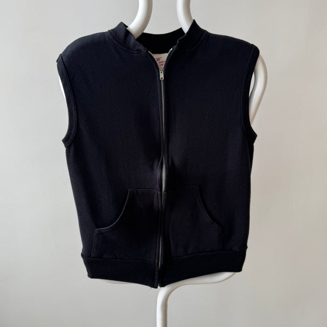 1980s Never (?) Barely Worn Black Zip Up Sweatshirt Vest