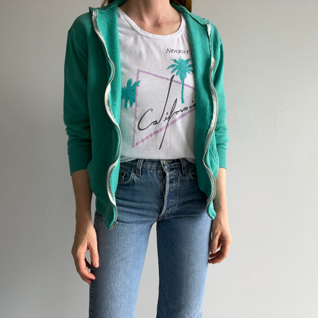 1980s Awesome Sea Foam Blue/Green Zip Up Hoodie