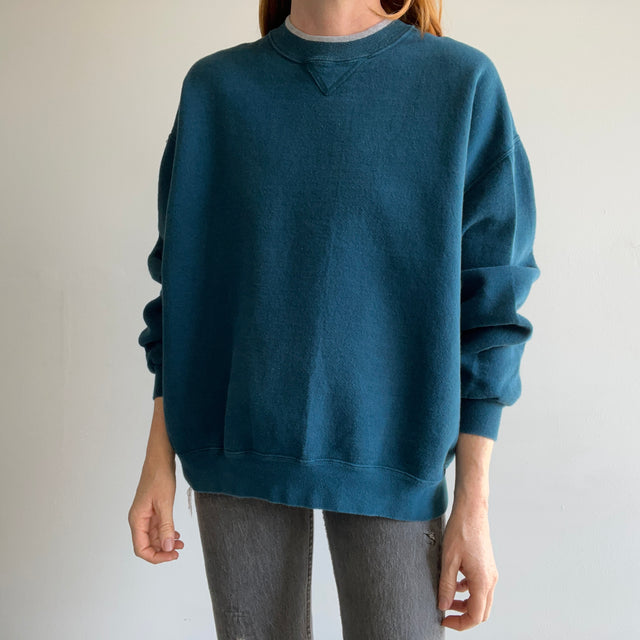 1990s Structured Deep Teal Sweatshirt with Gray Piping