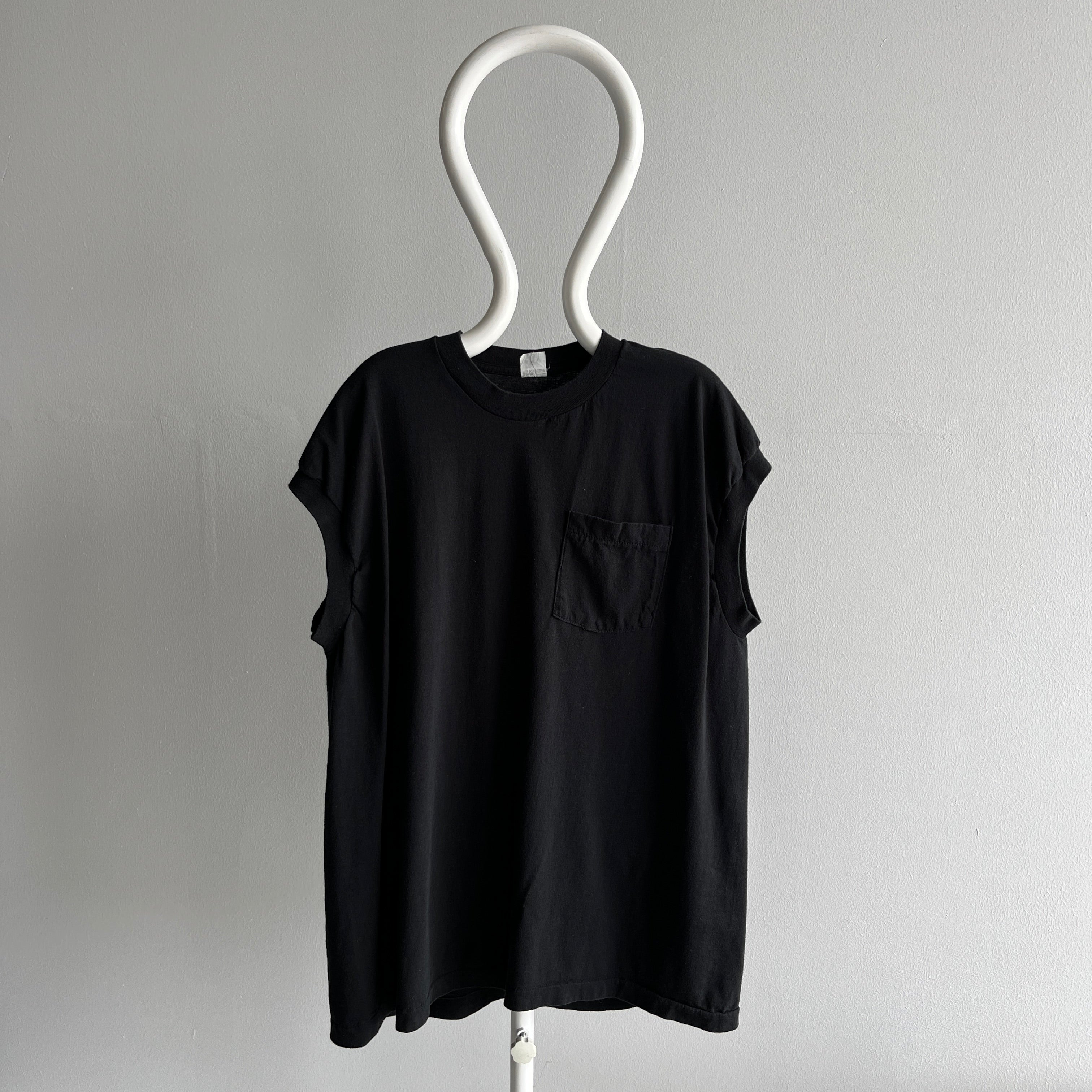 1980s Relaxed Fit Blank Black Muscle Tank by FOTL