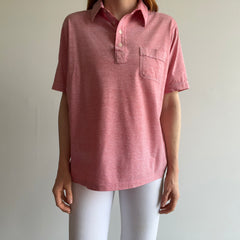 2000s Thin Red and White Striped Polo Shirt - Poly Blend
