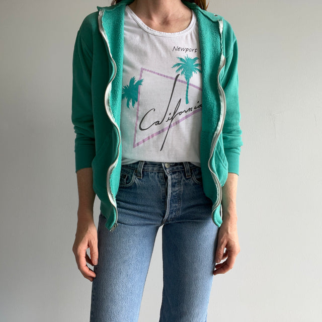 1980s Awesome Sea Foam Blue/Green Zip Up Hoodie