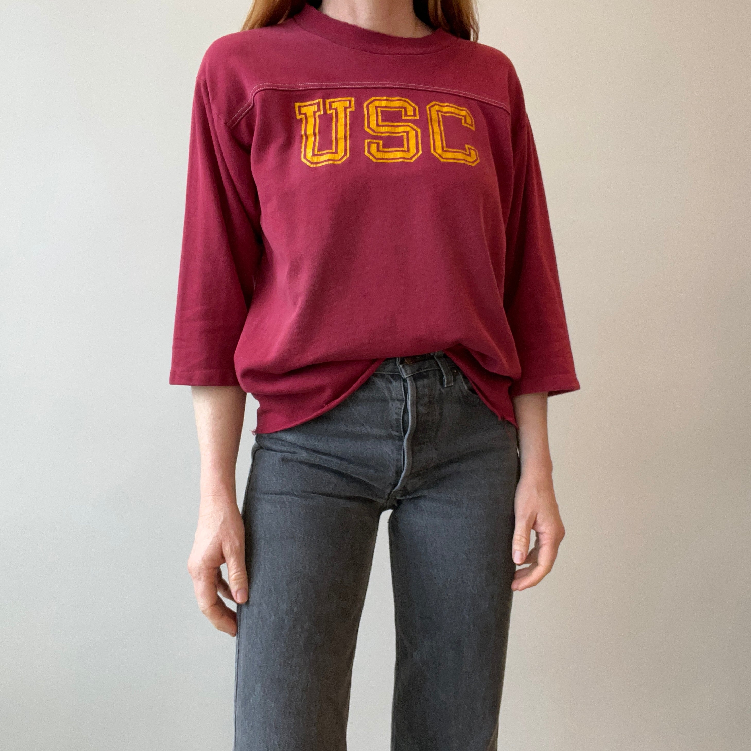 1970s Tattered Torn and Beautifully Worn USC - FIGHT ON - Cotton T-Shirt by Artex