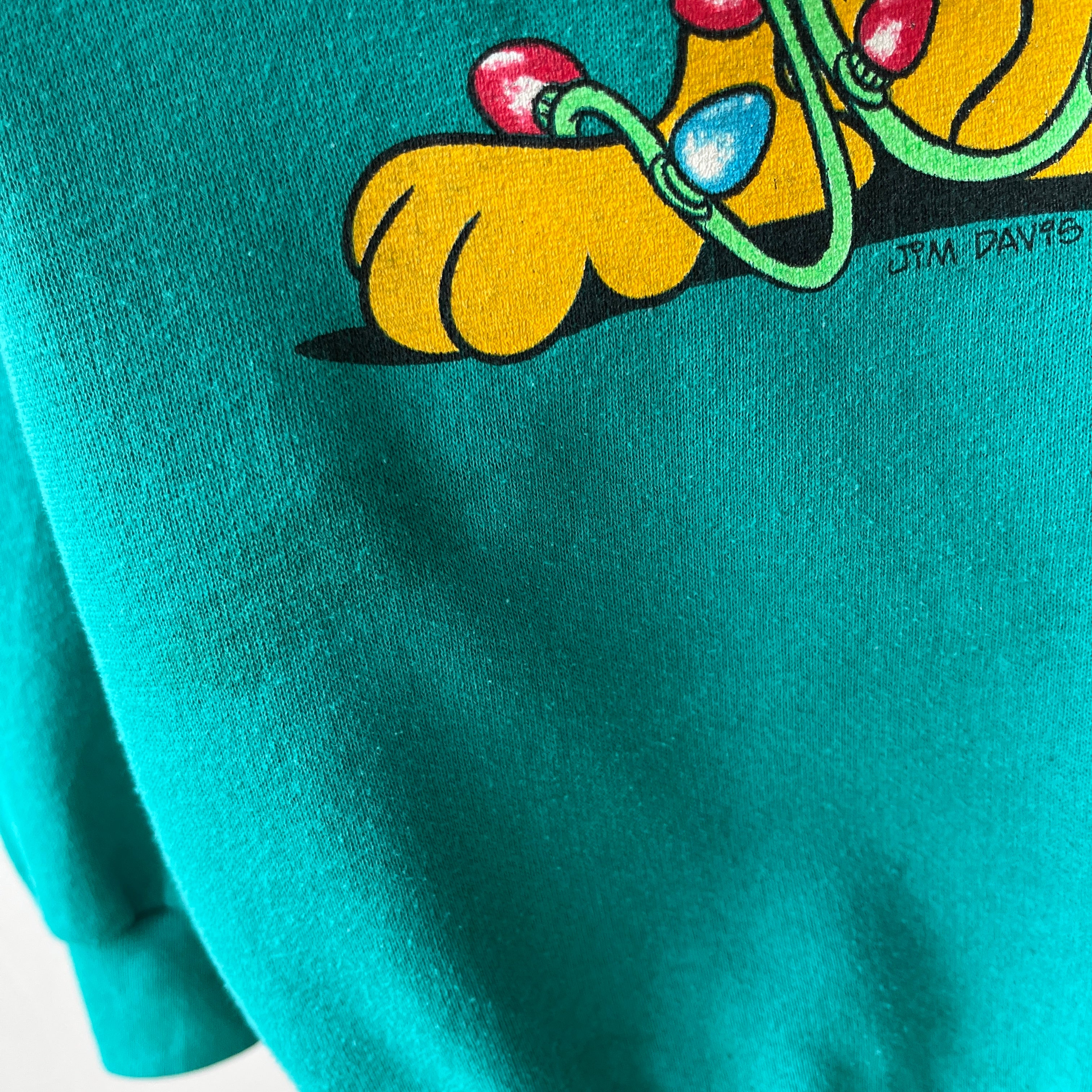 1980/90s All Wrapped Up in the Holiday Spirit - Garfield Sweatshirt - Staining