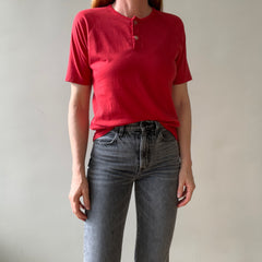 1970s Faded Red Short Sleeve Henley T Shirt