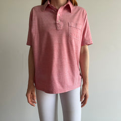 2000s Thin Red and White Striped Polo Shirt - Poly Blend