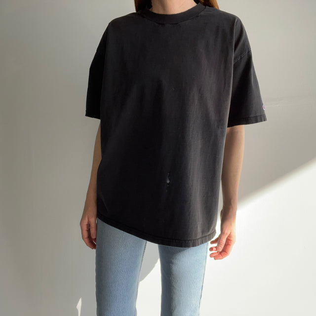 1990s Beat Up Blank Black T-Shirt by Champion