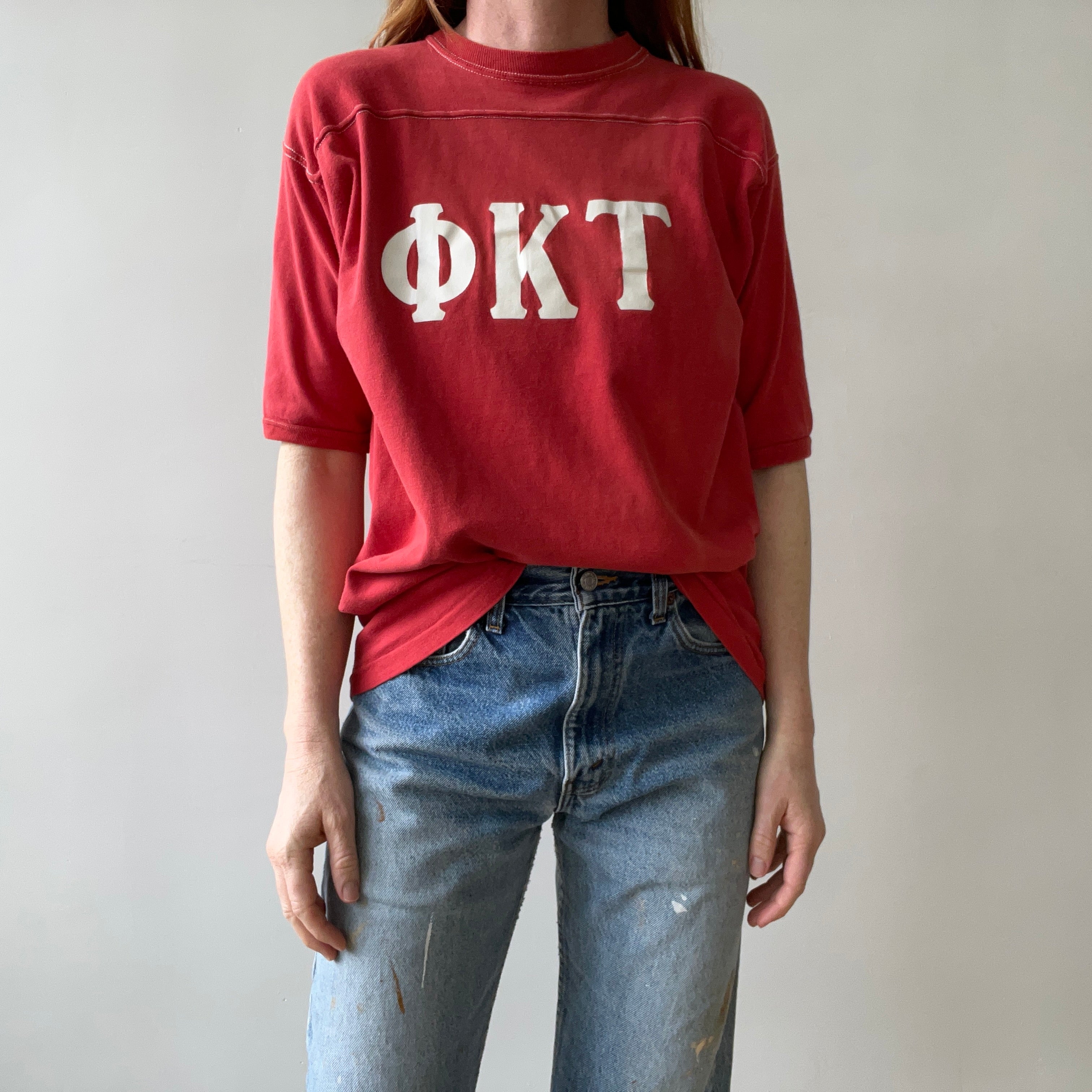 1960s/70s Red Football Style Sorority T Shirt