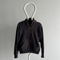 1980s Sun Faded Pull Over Blank Black Hoodie