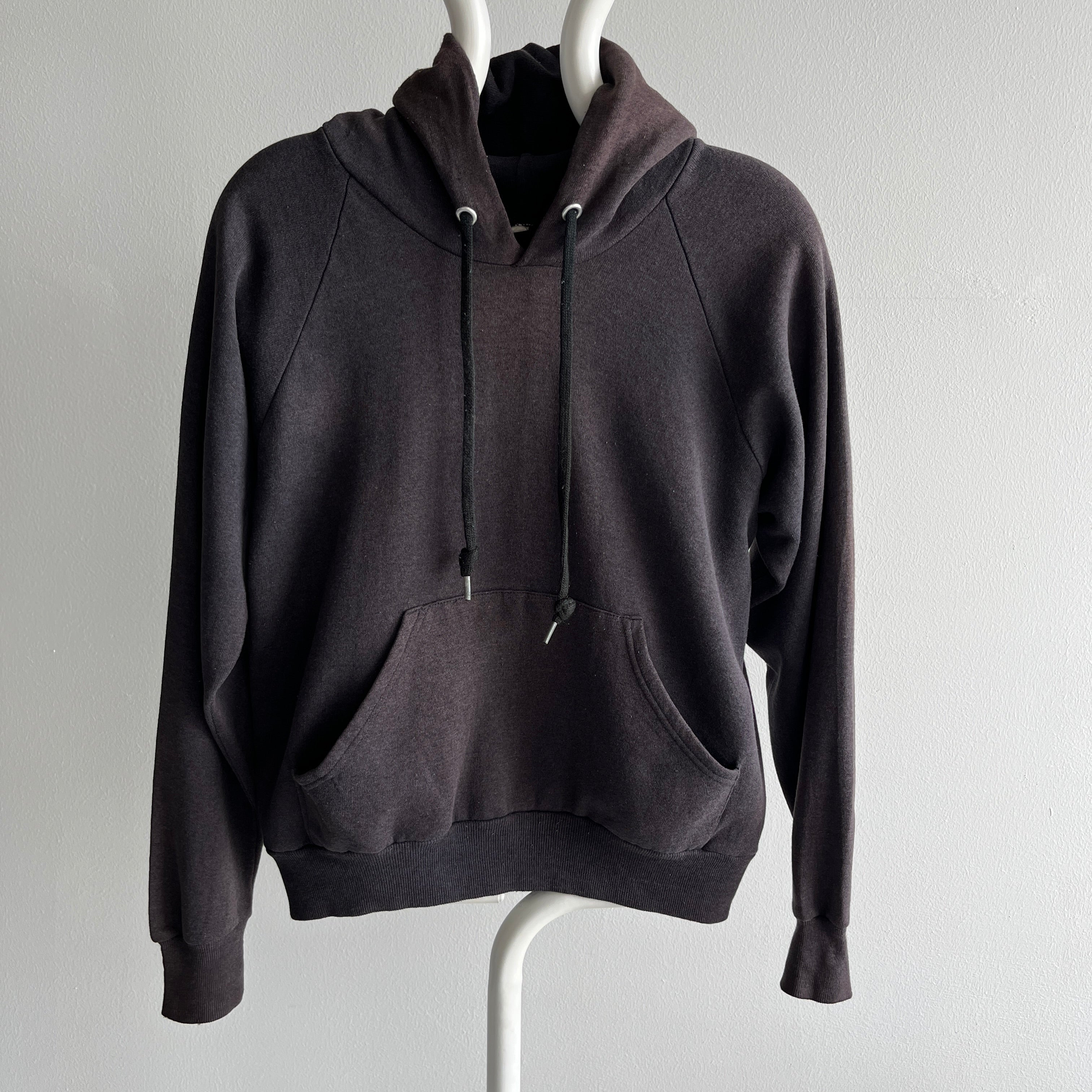 1980s Sun Faded Pull Over Blank Black Hoodie