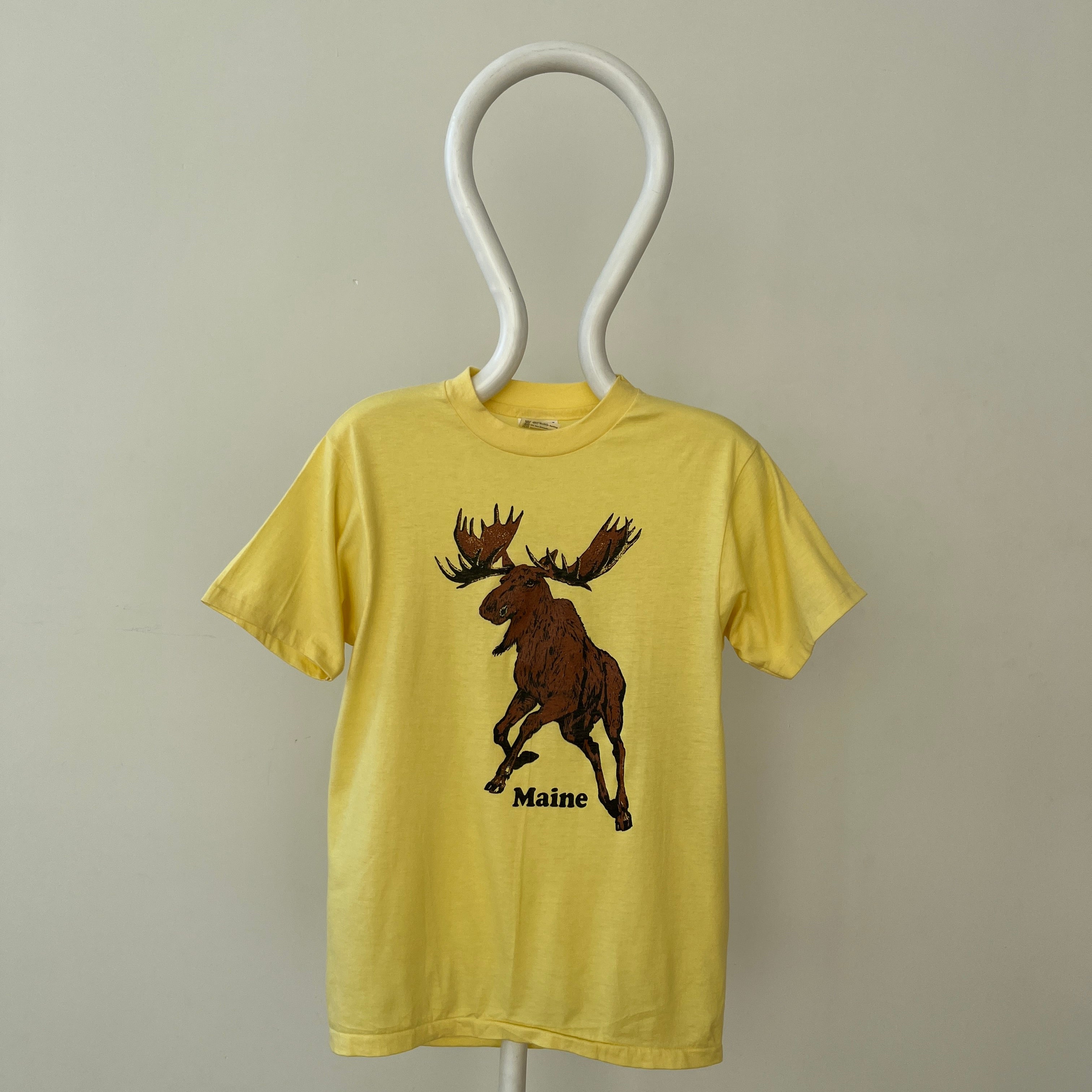 1980s Yellow Maine Moose T Shirt