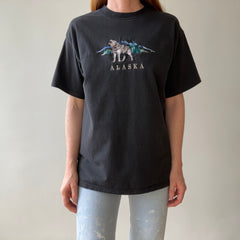 1990s Faded Black Embroidered Wolf T-Shirt