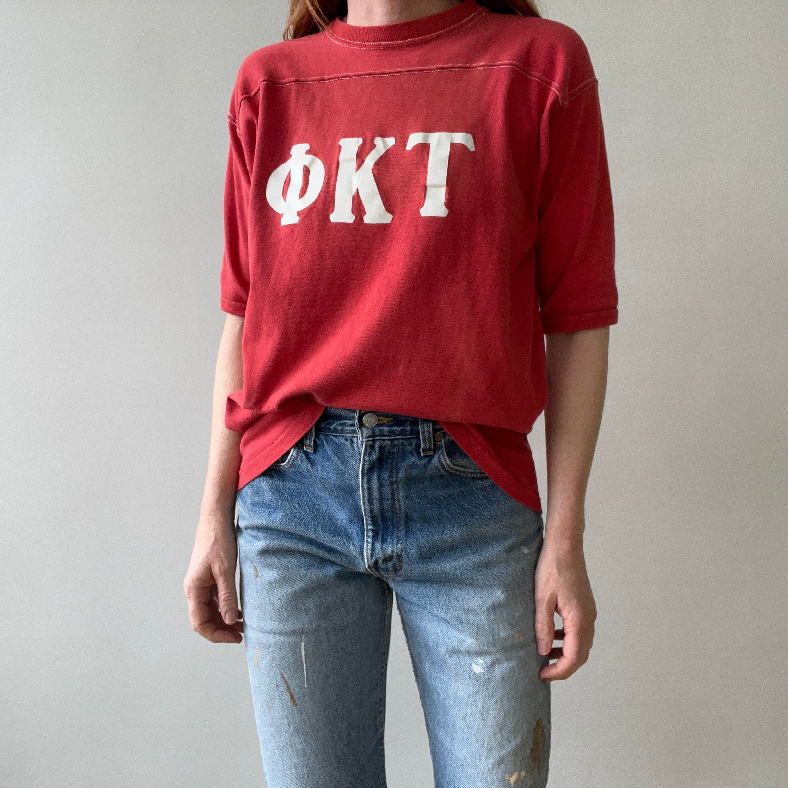 1960s/70s Red Football Style Sorority T Shirt