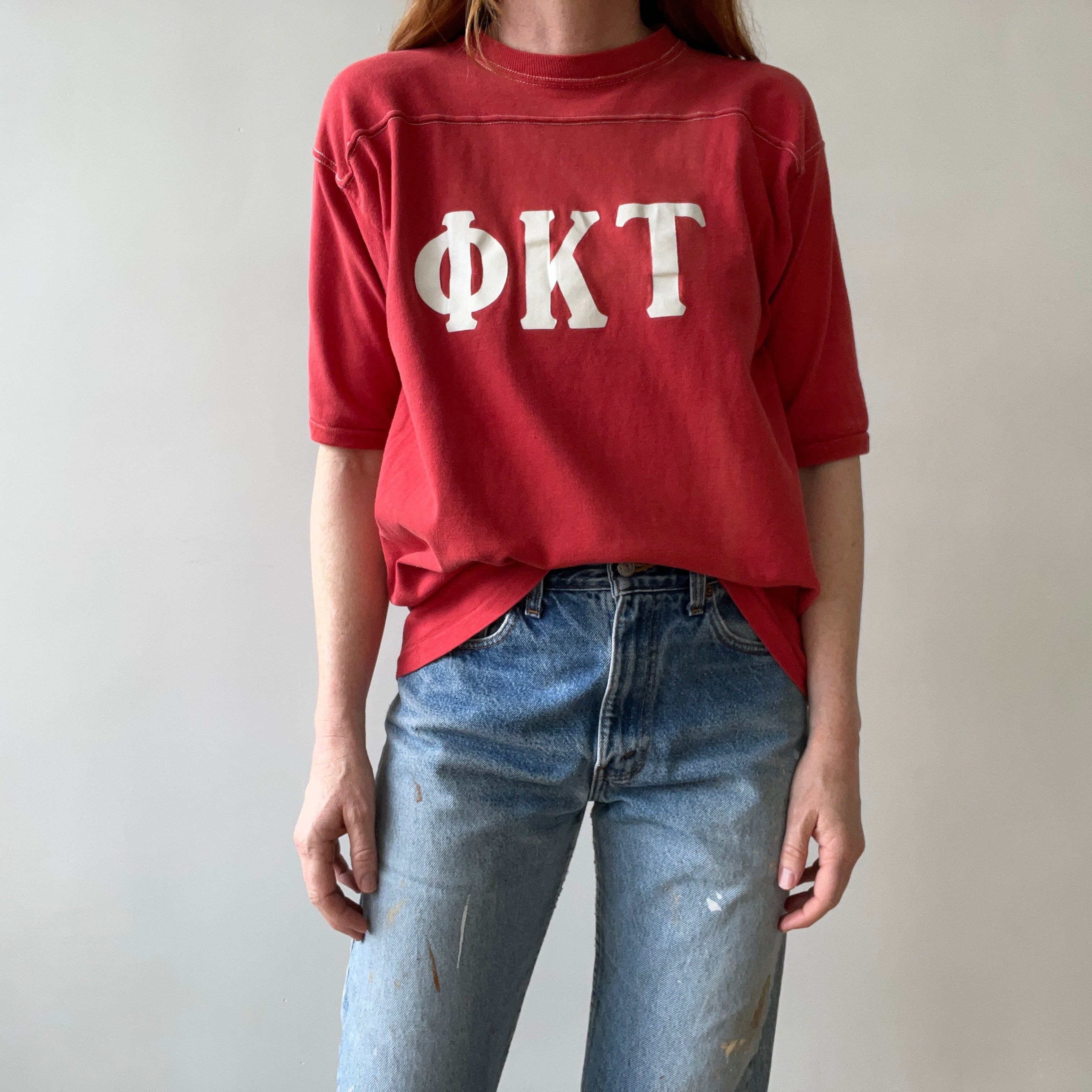 1960s/70s Red Football Style Sorority T Shirt