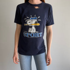 1970s Snoopy Sports Tattered and Torn Baseball Short-sleeve T-Shirt