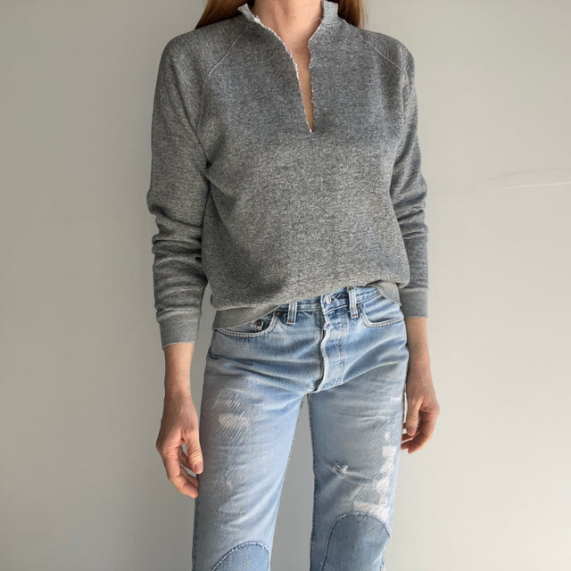 1980s Deep V DIY Gray Sweatshirt