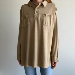 1970/80s Super Thin, Soft and Slouchy Long Sleeve Khaki Polo Shirt