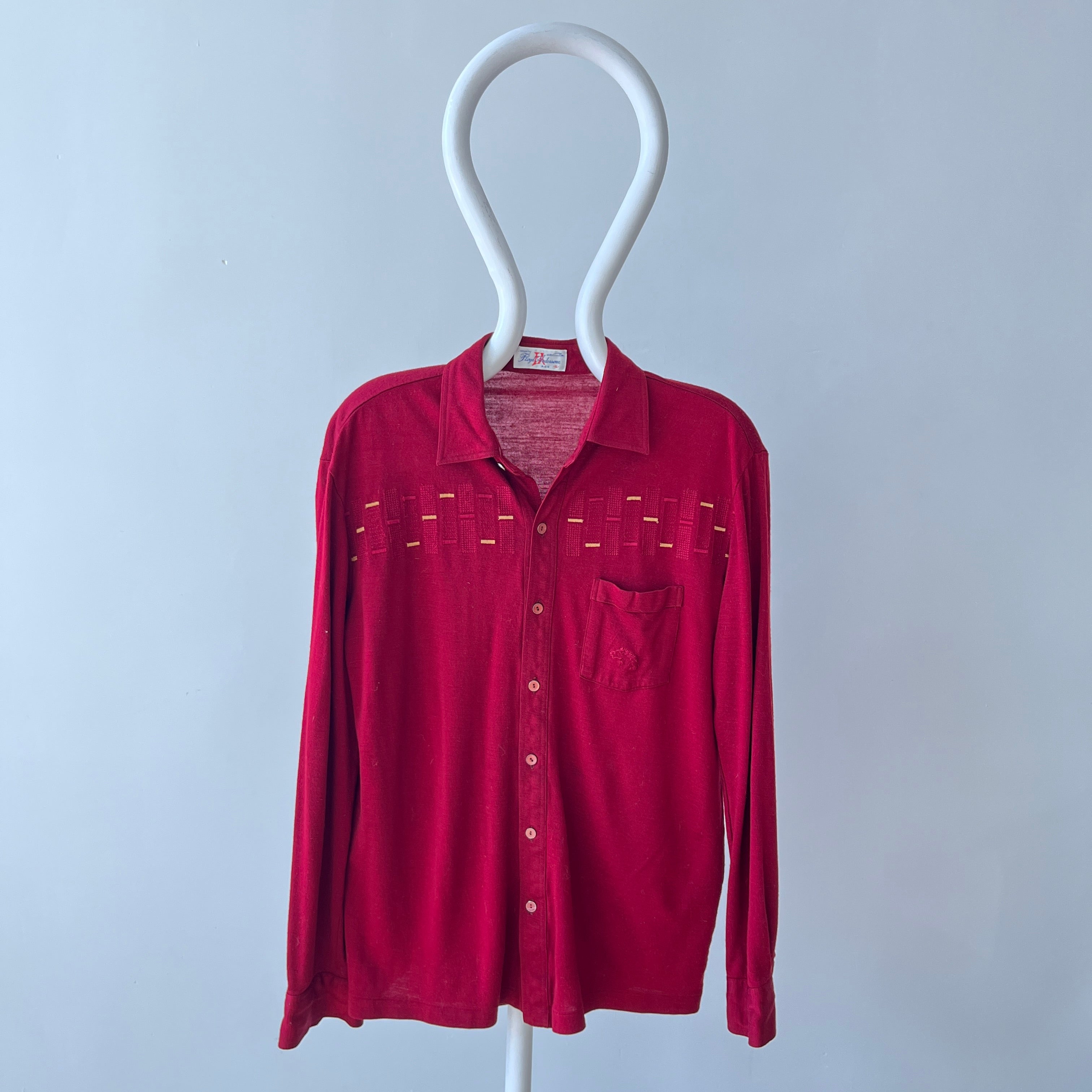 1950s Dark Red Cotton Rockabilly Button Down Shirt