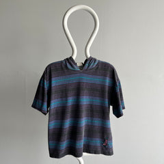 1980s Striped Short Sleeve Hoodie T-Shirt by Quicksilver - YES