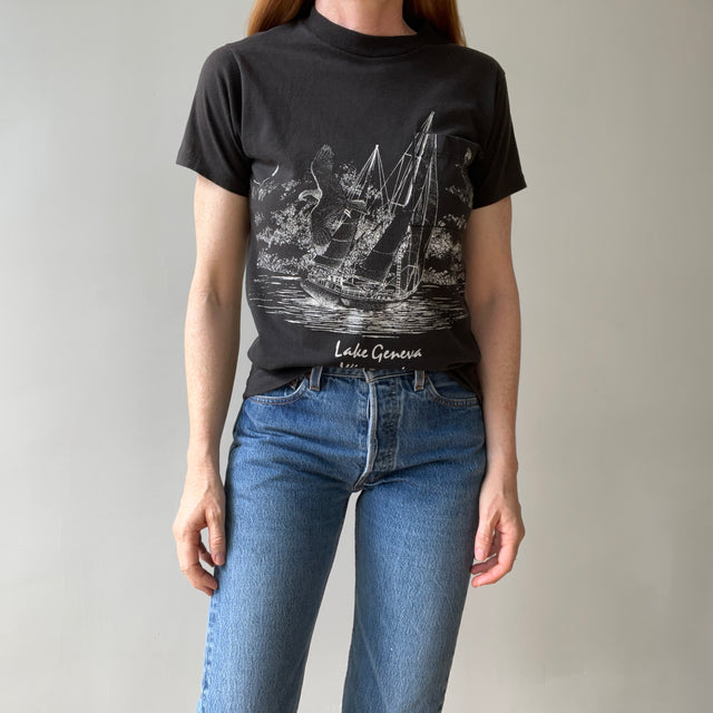 1980s Lake Geneva Wisconsin Pocket T Shirt - THIS