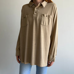 1970/80s Super Thin, Soft and Slouchy Long Sleeve Khaki Polo Shirt