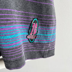 1980s Striped Short Sleeve Hoodie T-Shirt by Quicksilver - YES