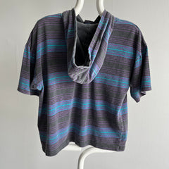 1980s Striped Short Sleeve Hoodie T-Shirt by Quicksilver - YES