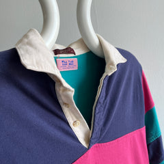 1980s Striped Rugby Polo Shirt with a Pouch - !!!