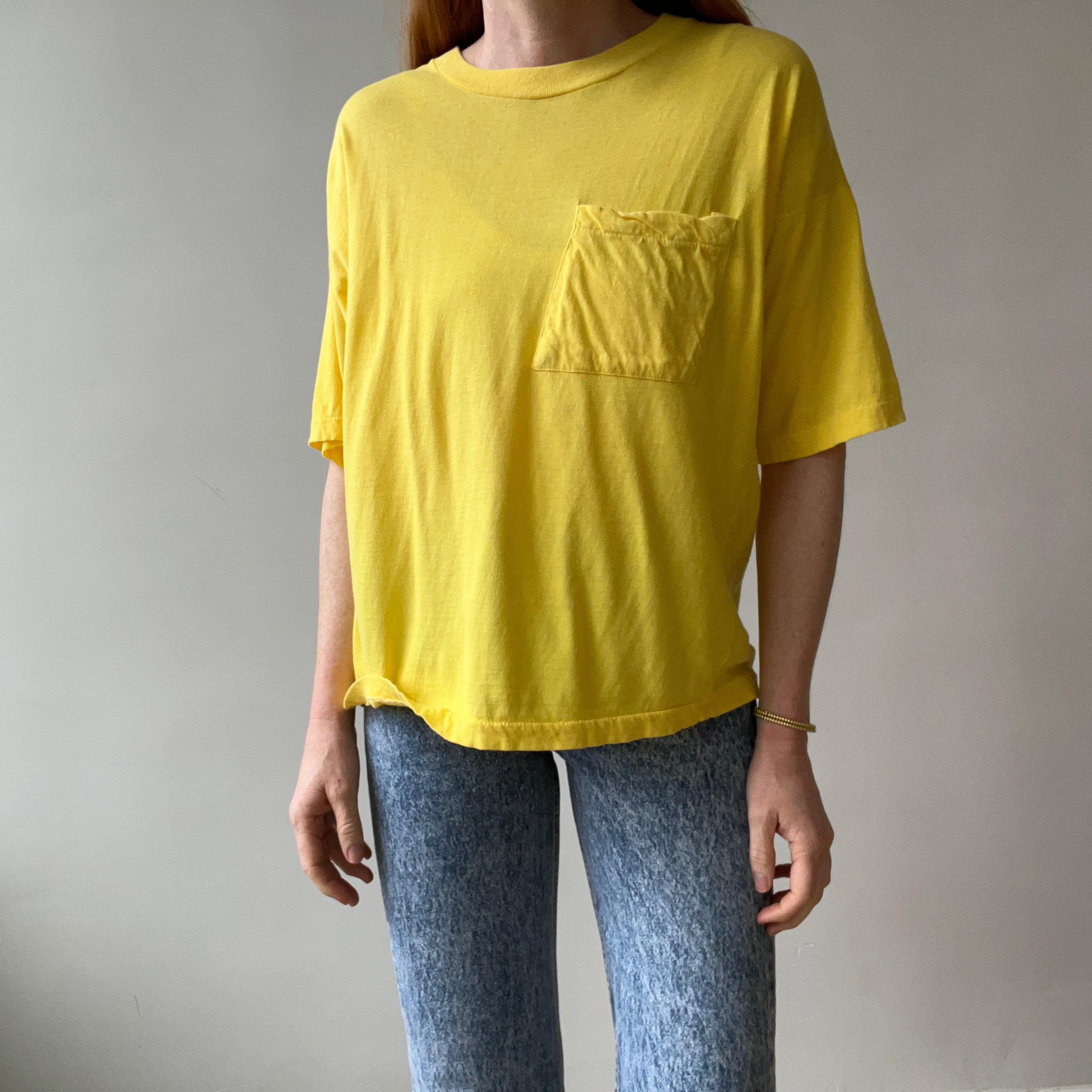 1980s Blank Yellow Pocket T Shirt