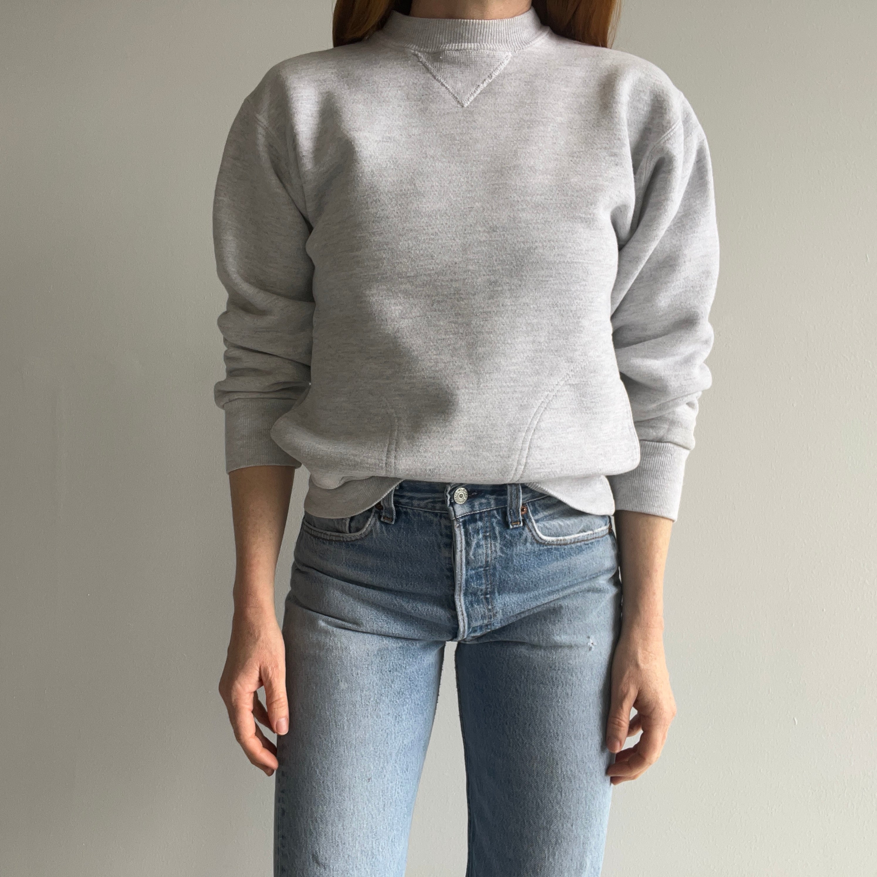 1980/90s Heavyweight Structured Velva Sheen Blank Gray Sweatshirt with Pockets