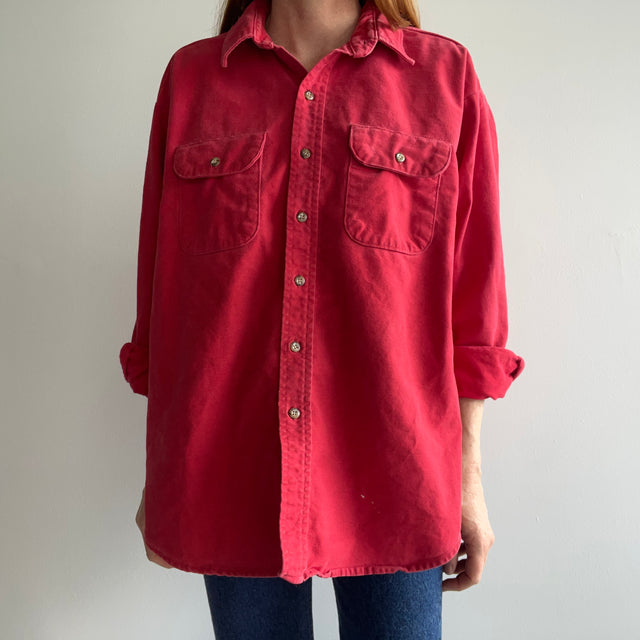 1980s Faded Red Cotton Flannel by Five Brothers - 2XL