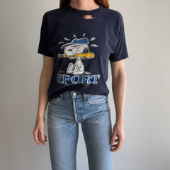 1970s Snoopy Sports Tattered and Torn Baseball Short-sleeve T-Shirt