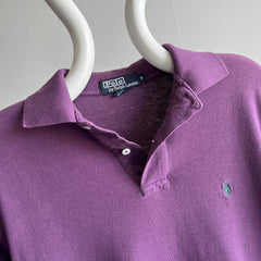 1980s Eggplant Purple Ralph Lauren Long Sleeve Polo Shirt - USA MADE
