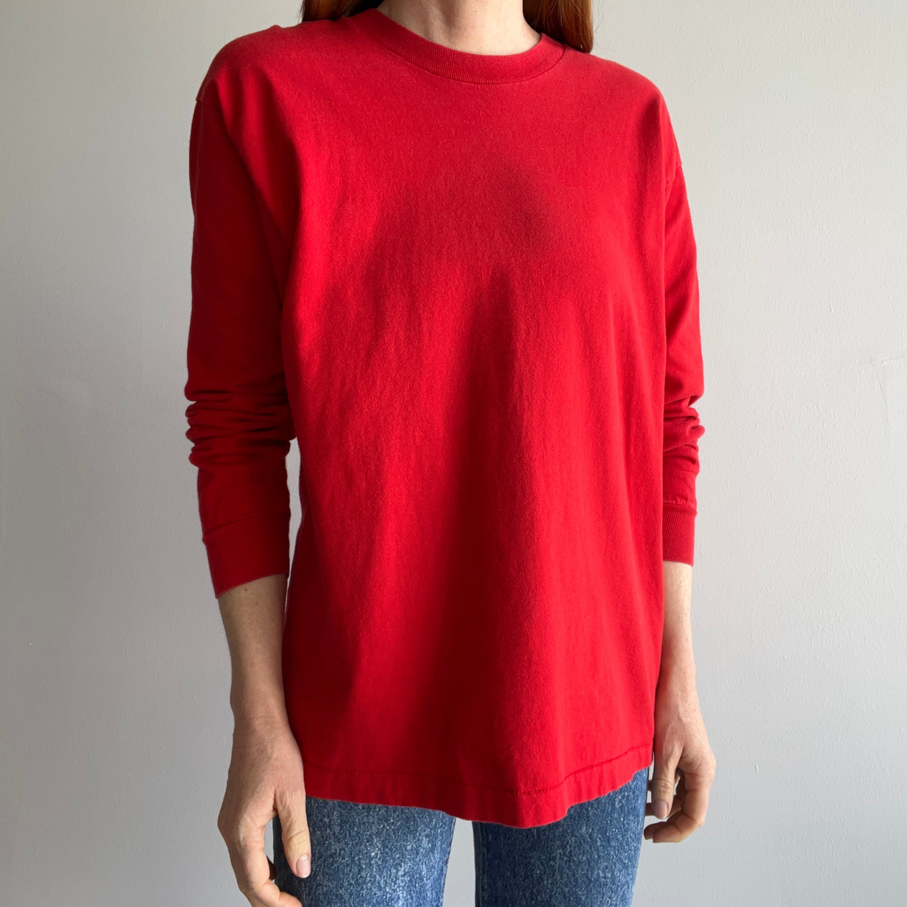 1980s Red Cotton Long Sleeve T-Shirt