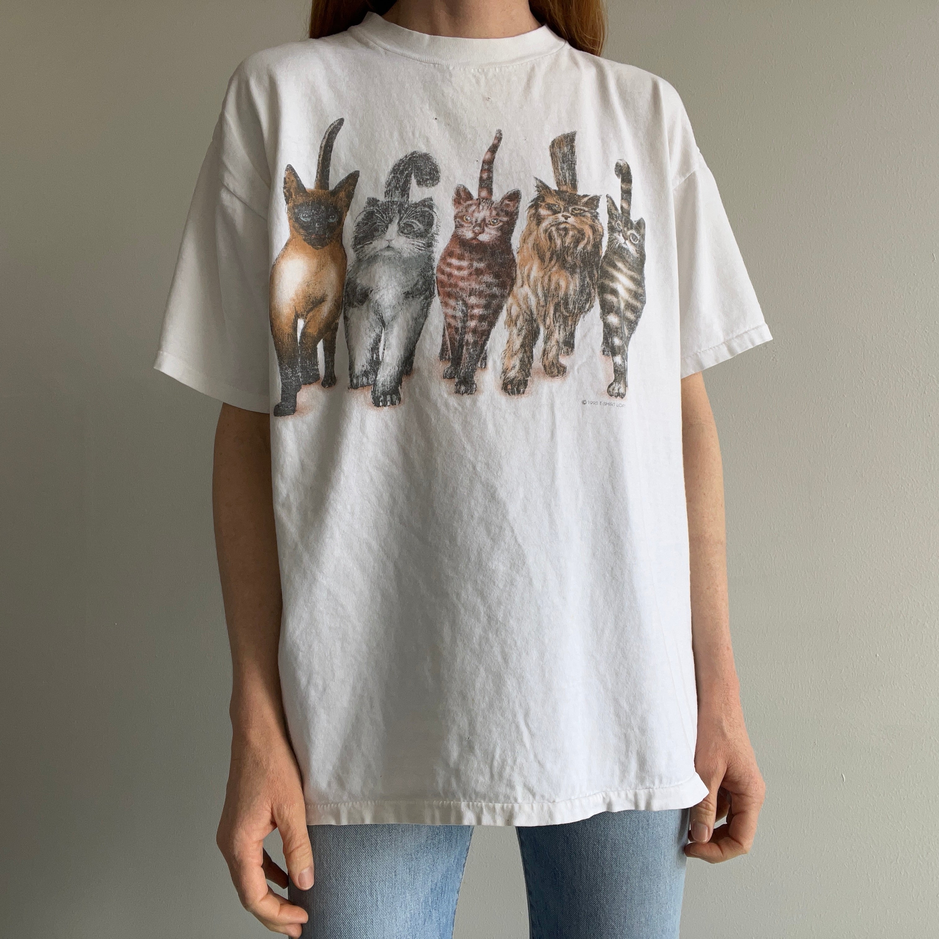1993 Front and Back Beat Up Cat T-Shirt