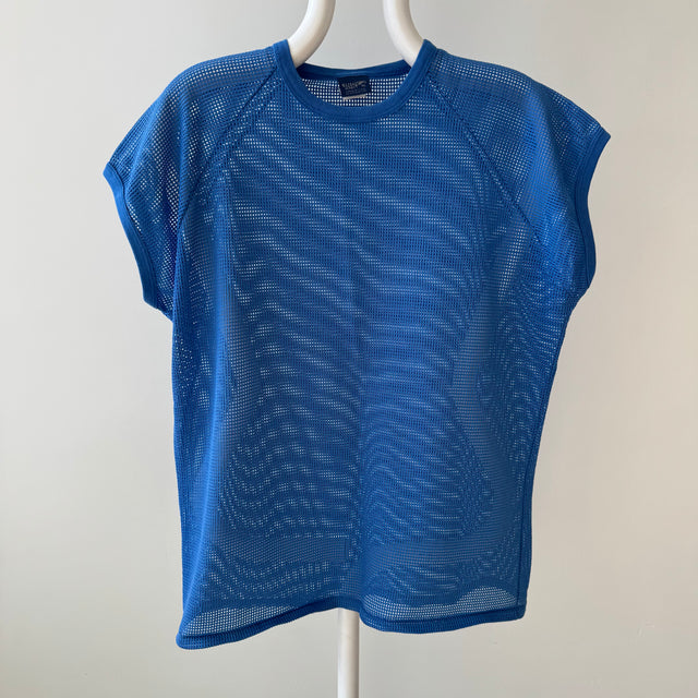 1980s Cotton Mesh Muscle Tank - Deep Sky Blue