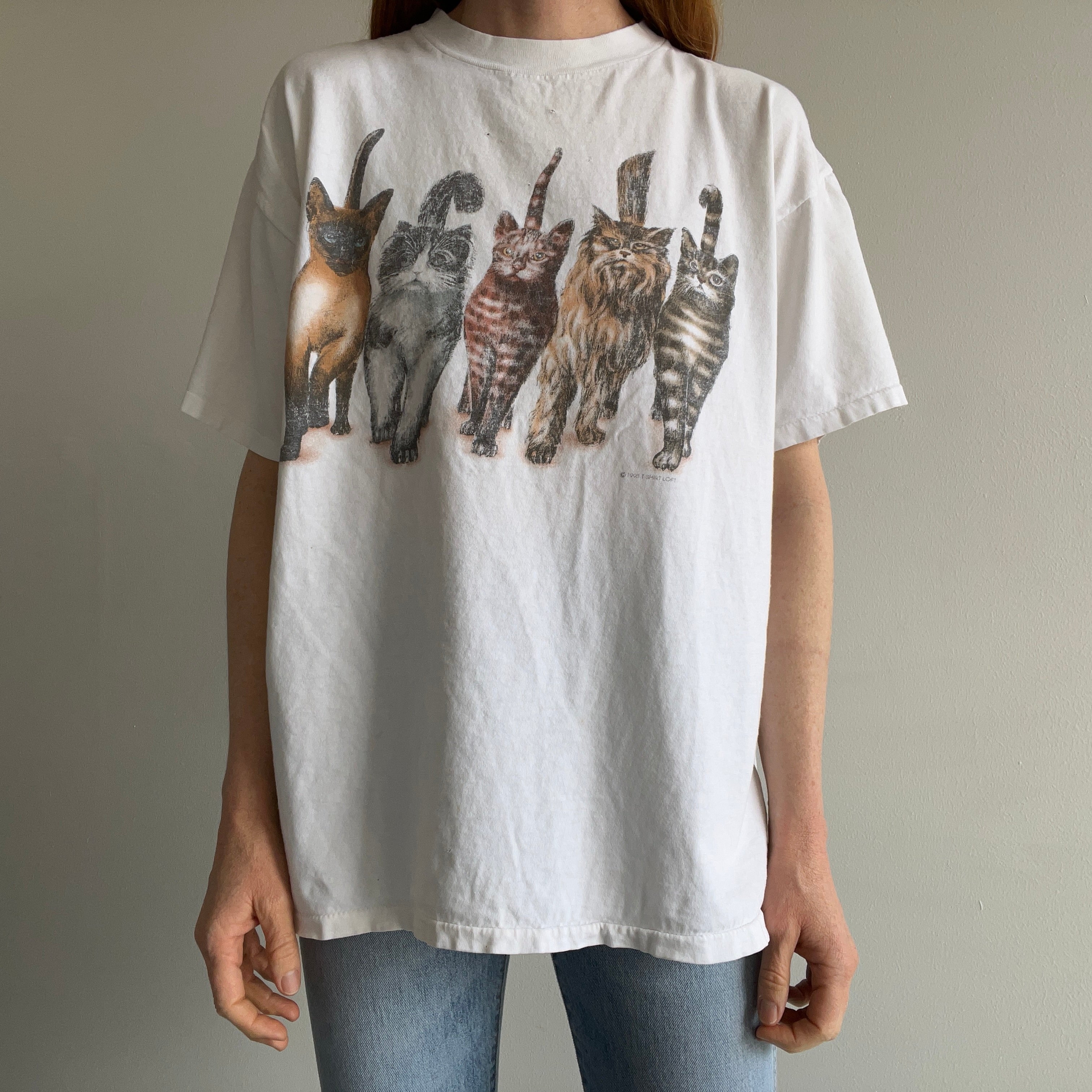 1993 Front and Back Beat Up Cat T-Shirt