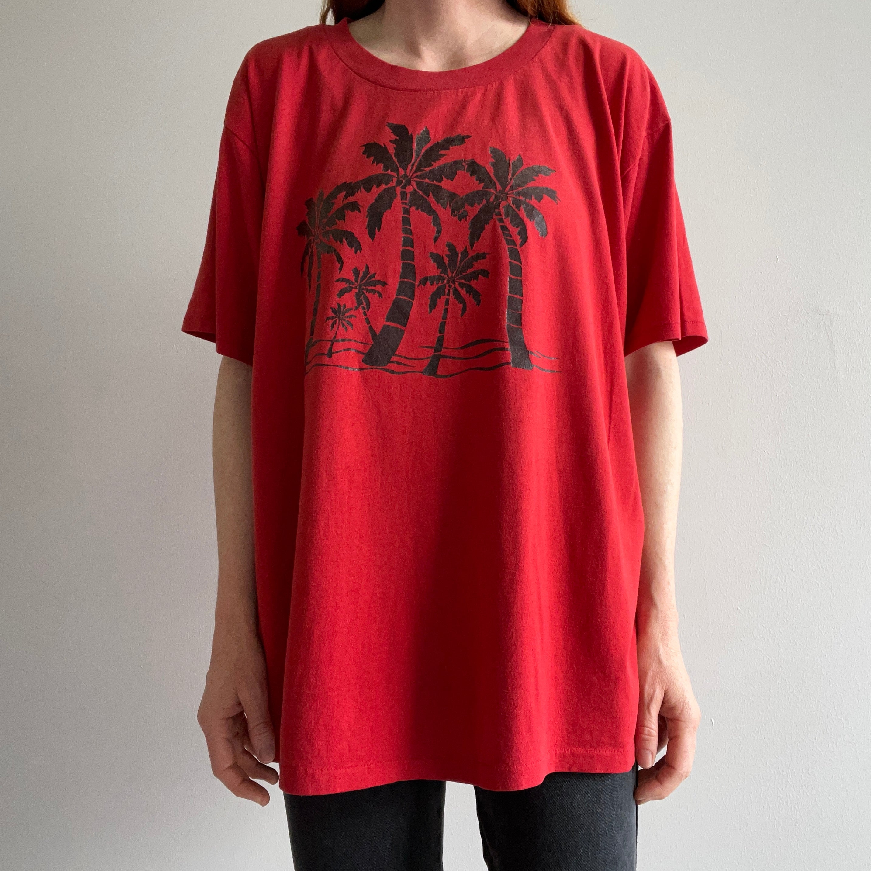 1970/80s Palm Trees on a Red T-Shirt on a Cal Cru