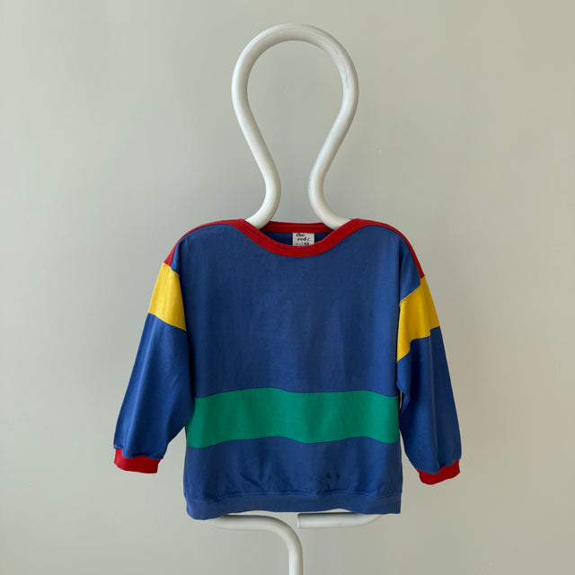 1980s Fun Color Block Cotton Sweatshirt (Not Fleecy)