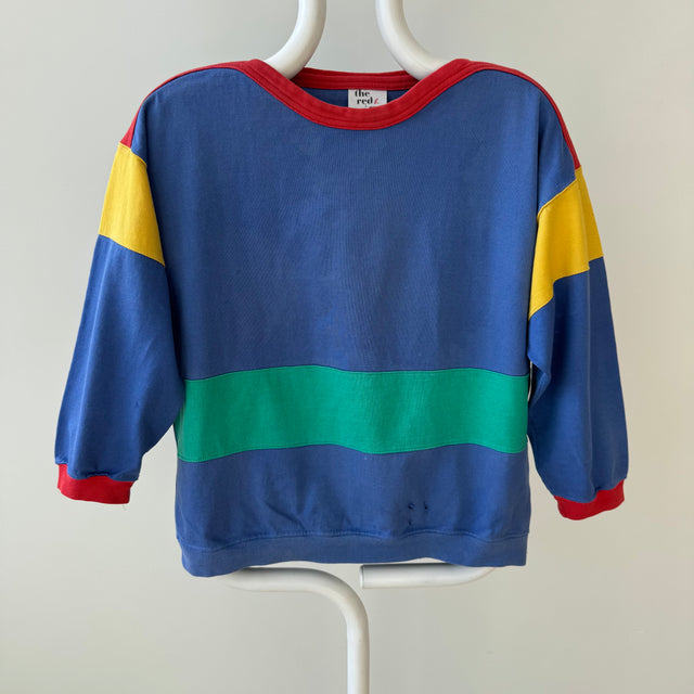 1980s Fun Color Block Cotton Sweatshirt (Not Fleecy)