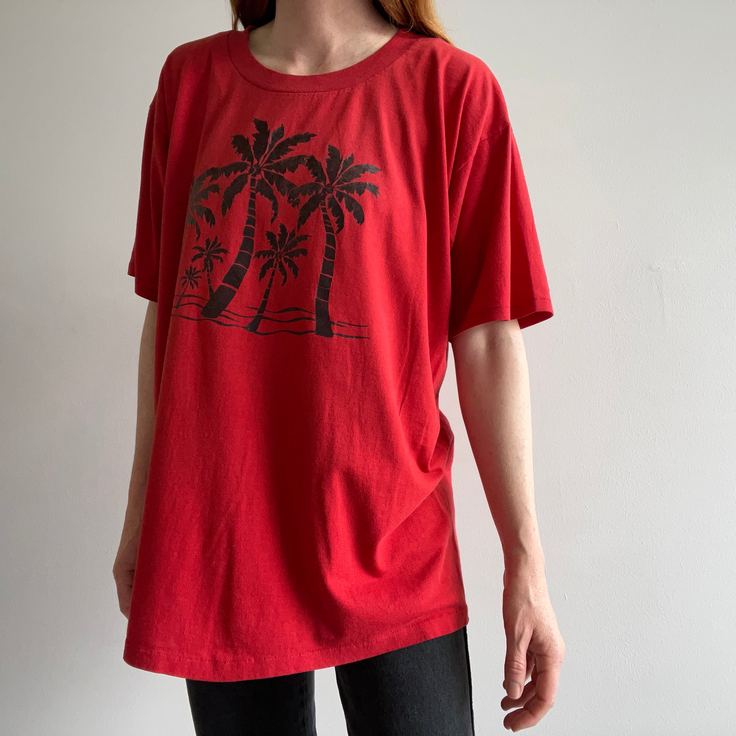 1970/80s Palm Trees on a Red T-Shirt on a Cal Cru