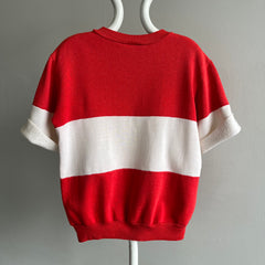 1980s Fun Color Block Cotton Sweatshirt (Not Fleecy)