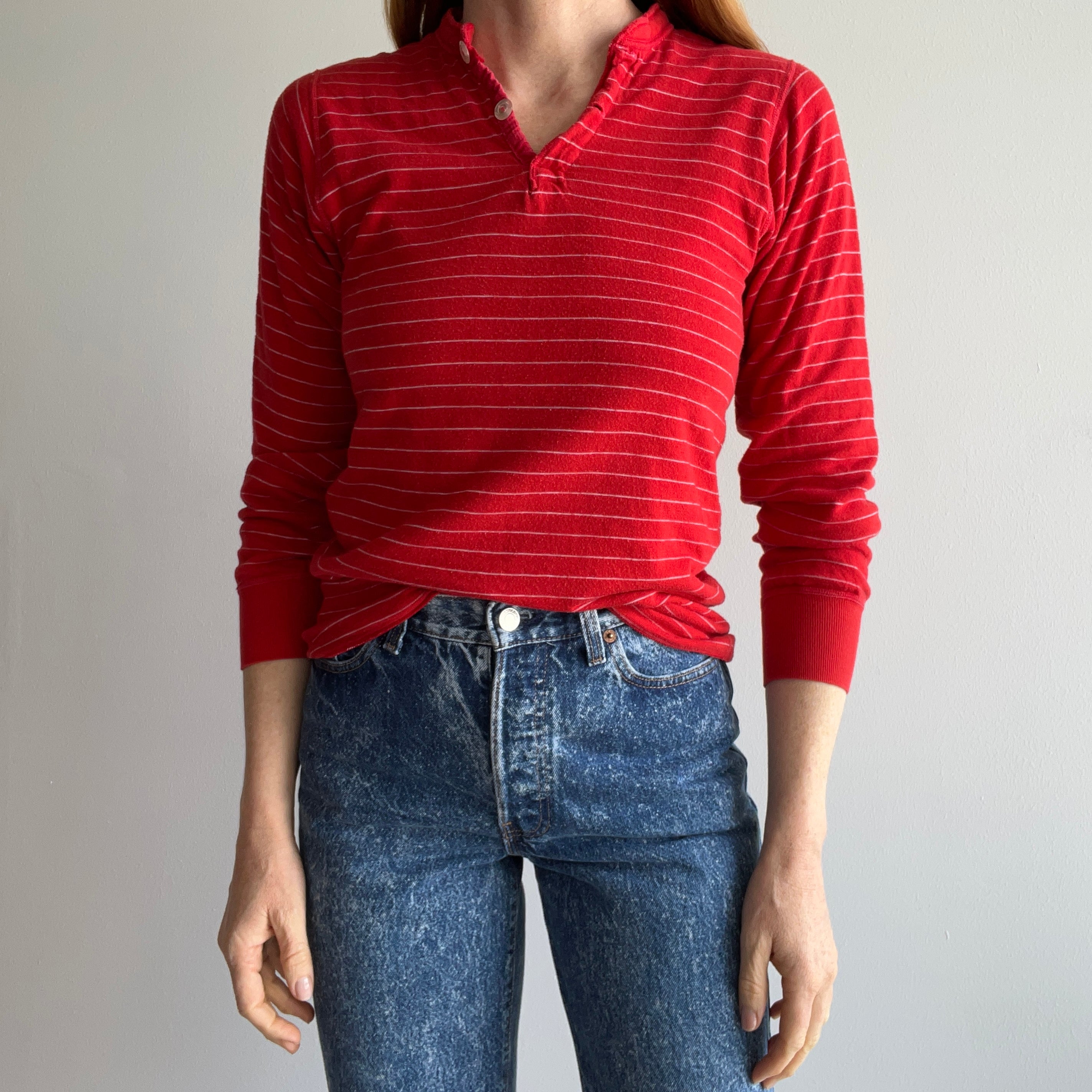 1980s Awesome Striped Duofold Henley Long Sleeve