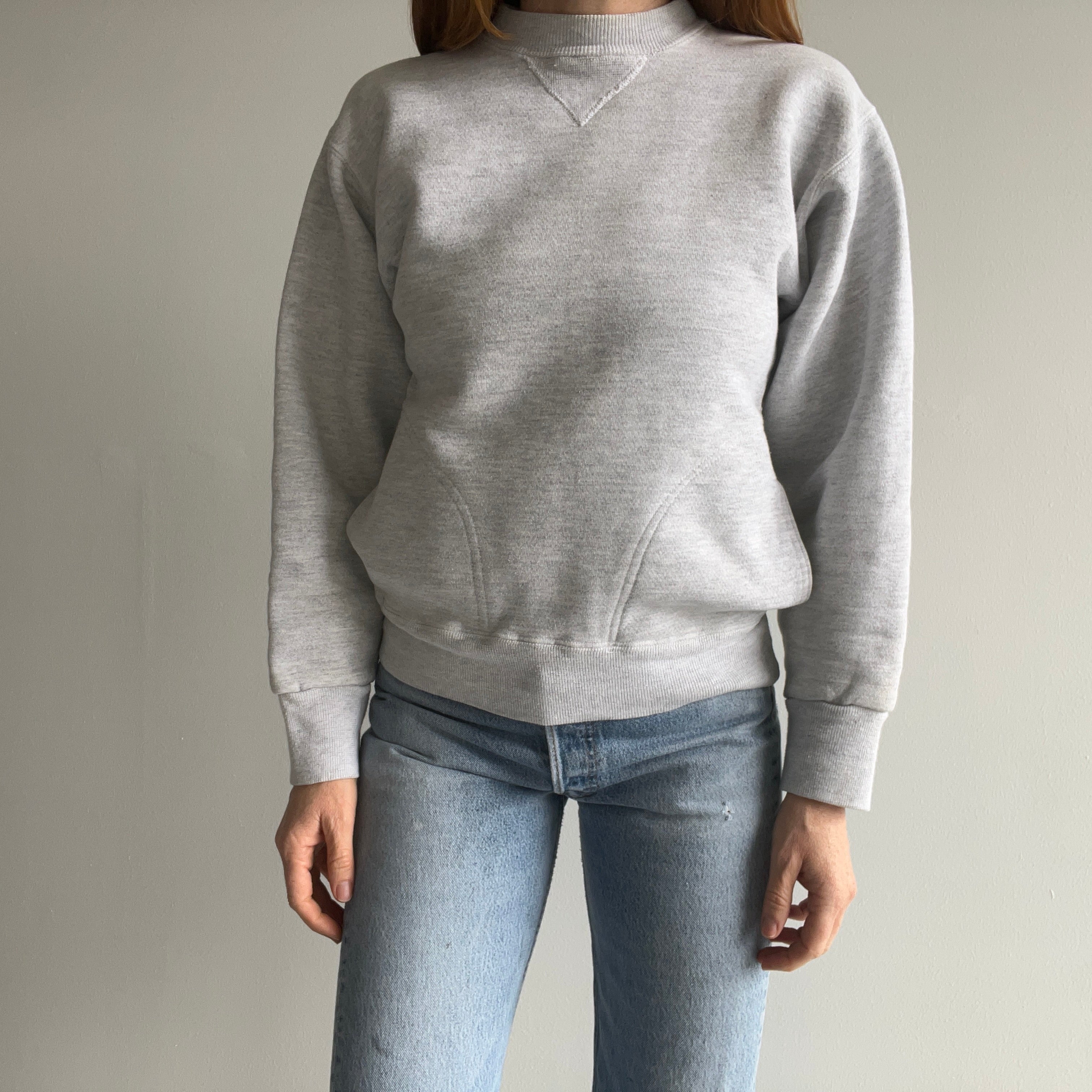 1980/90s Heavyweight Structured Velva Sheen Blank Gray Sweatshirt with Pockets