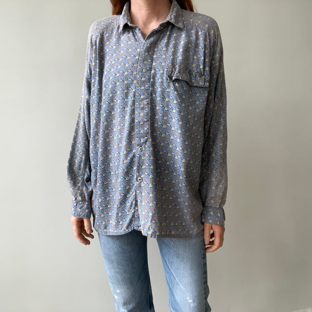 1980s Geometric Print Button Down Shirt