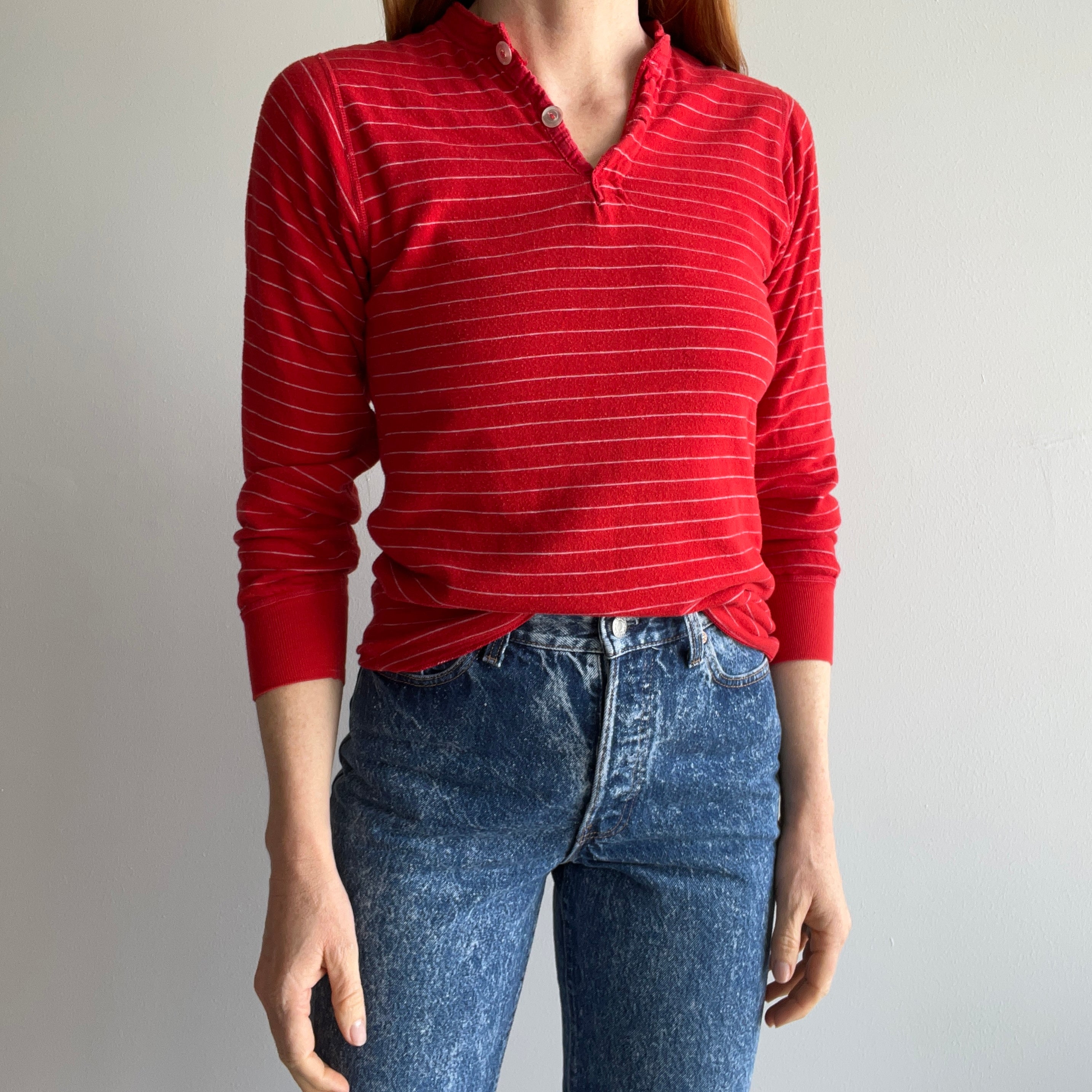 1980s Awesome Striped Duofold Henley Long Sleeve