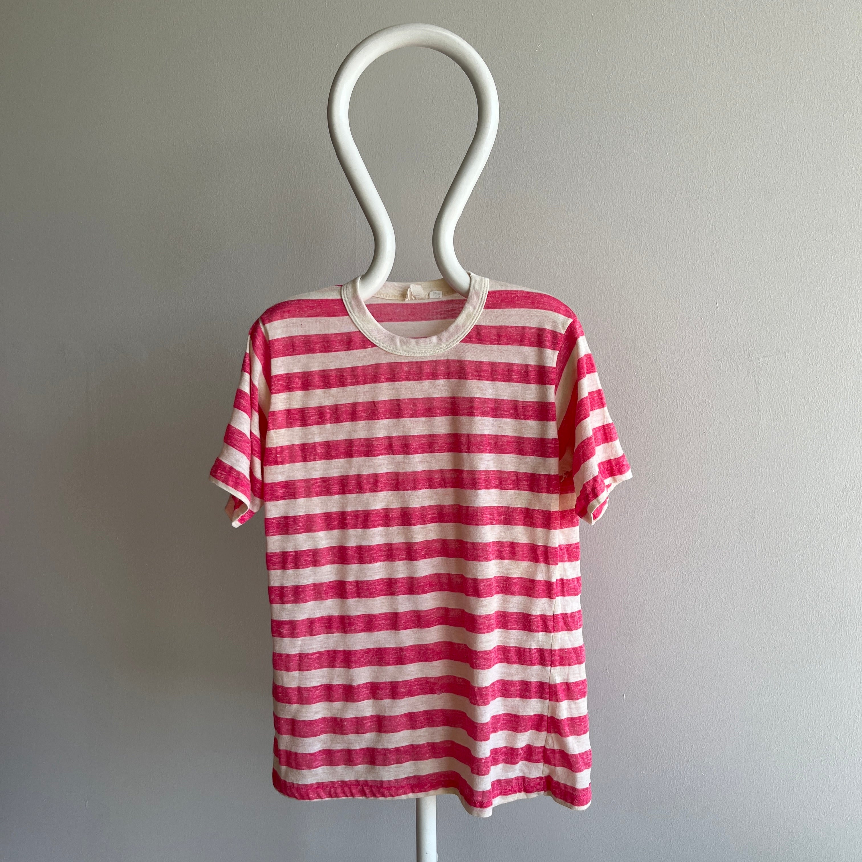 1970/80s Hot Pink Striped T-Shirt - !!!!