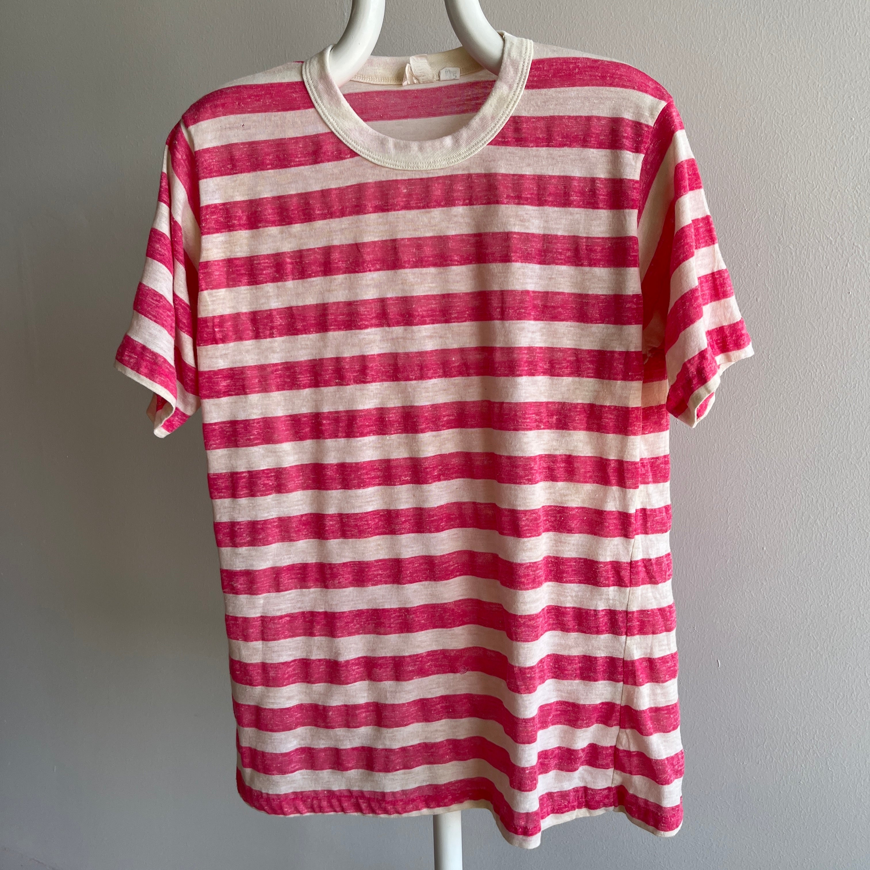 1970/80s Hot Pink Striped T-Shirt - !!!!